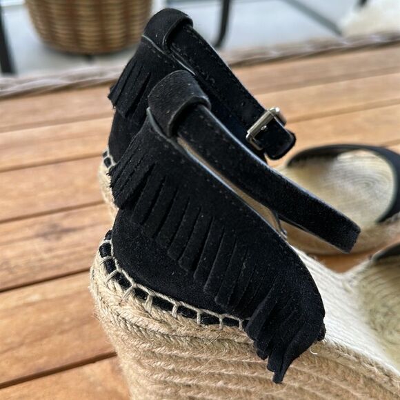 FRYE LILA FEATHER WEDGE (BLACK OILED) Espadrille Wedge Sandals 7 - Picture 3 of 11